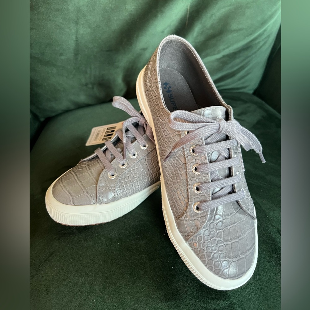 Superga, Women's Grey 2750 Synthetic Crocodile Sneaker, Size 7 1/2